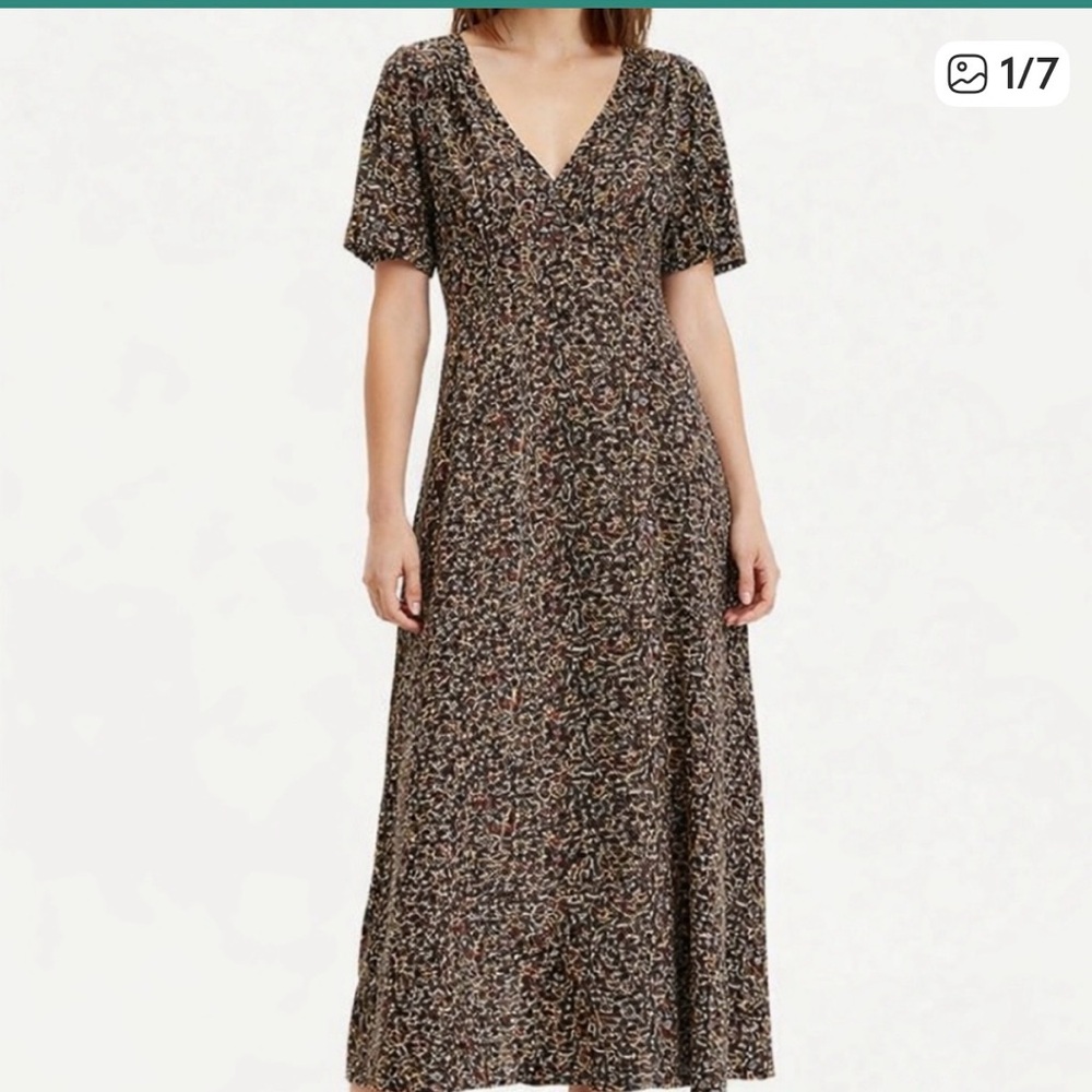 Levi's Black Floral Short Sleeve Button Down Tie Back Dress